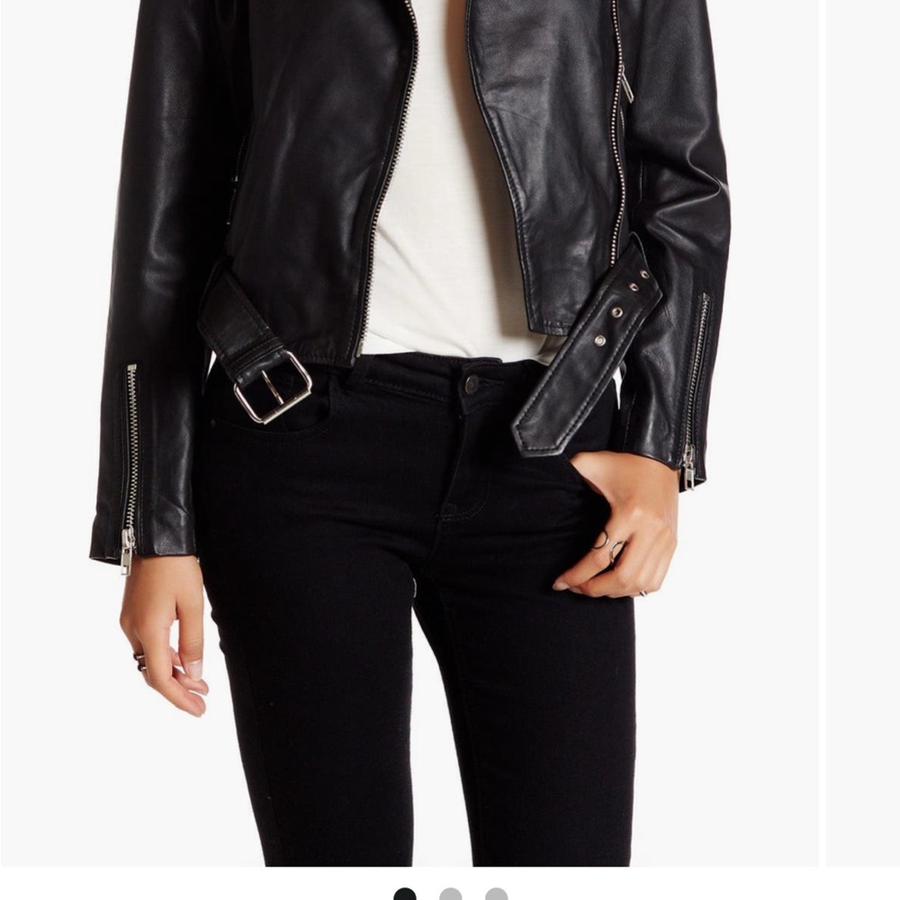 Walter Baker Black Leather Jacket with Metallic Details